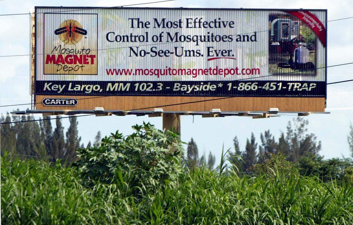 In 2002, a billboard advertising the Mosquito Magnet in Florida City. The sign was along US 1 just before the 18-mile stretch heading to Key Largo.