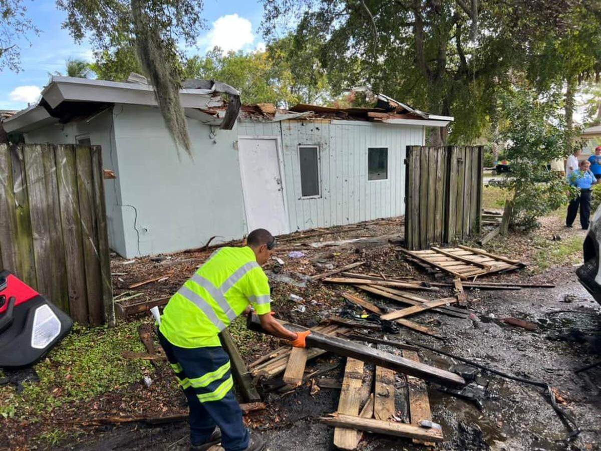 The roof and the lawn of the duplex sustained damage from the Lamborghini crash