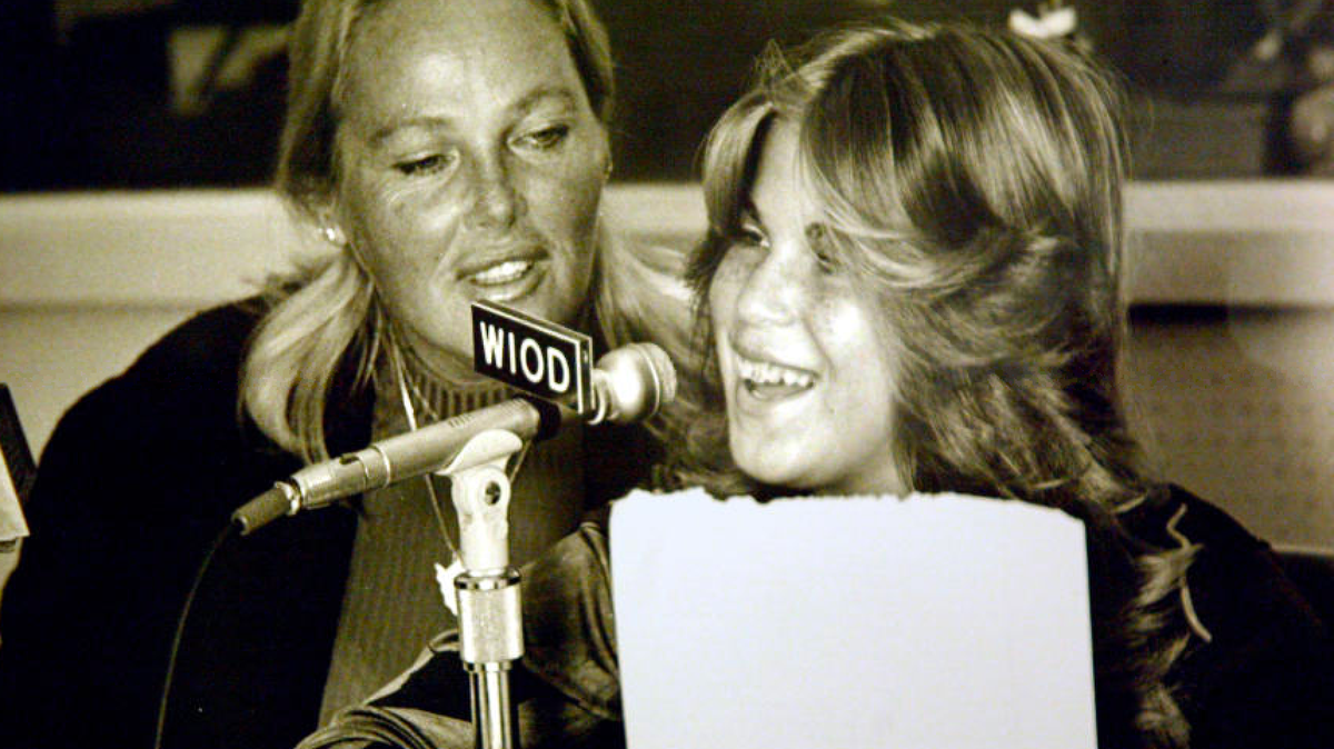 Jill Dahne, around the age of 10, with her mother, Micki Dahne, on a radio show.