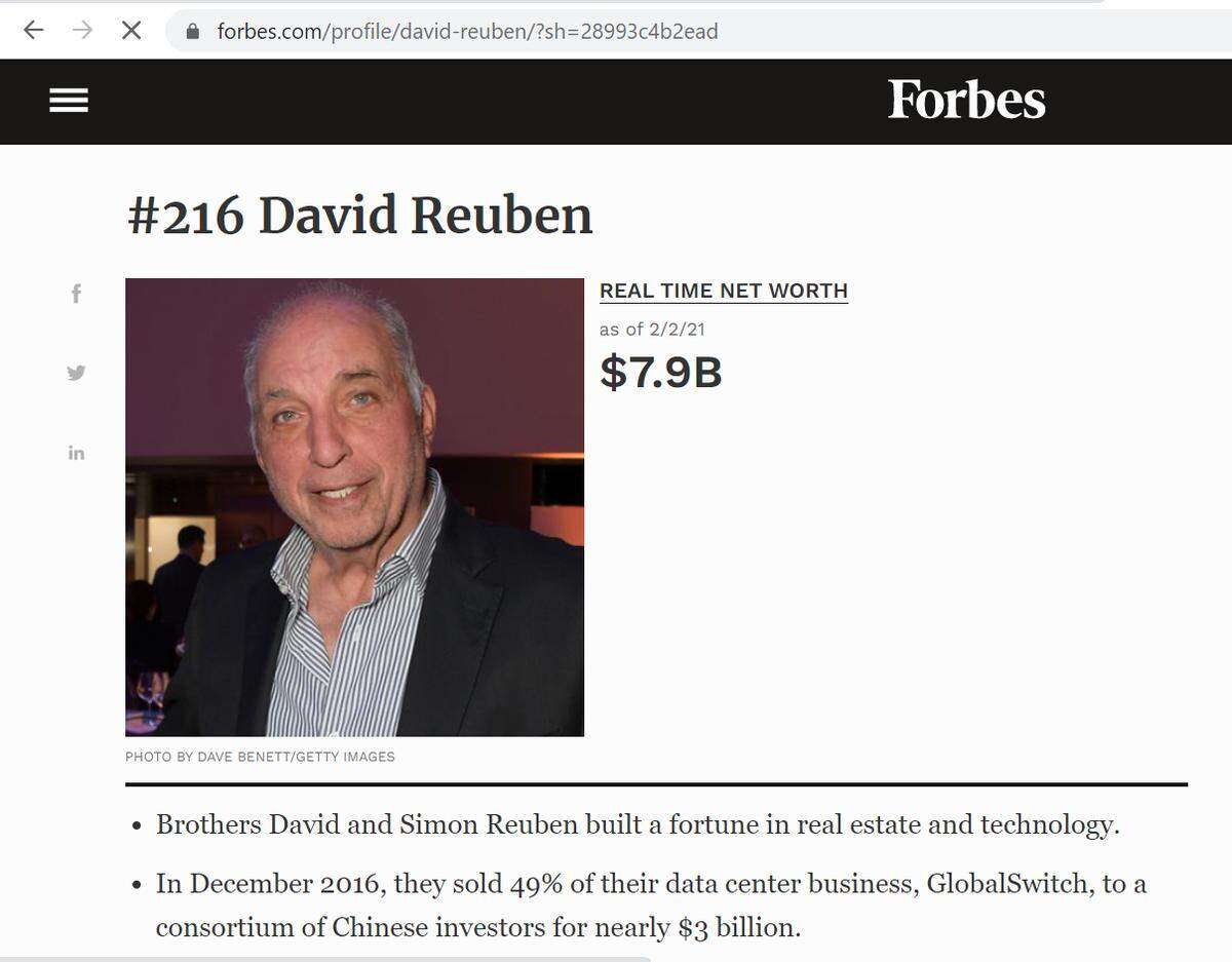 Screen shot of Forbes.com’s thumbnail of billionaire David Reuben.