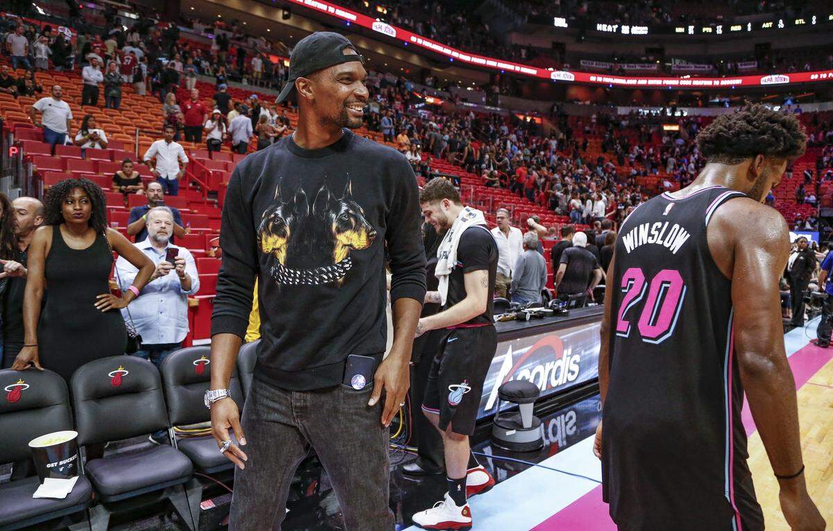 Former Miami Heat player Chris Bosh is seen at the Miami Heat game against the Washington Wizards at the AmericanAirlines Arena in Miami on Friday, January 4, 2019.