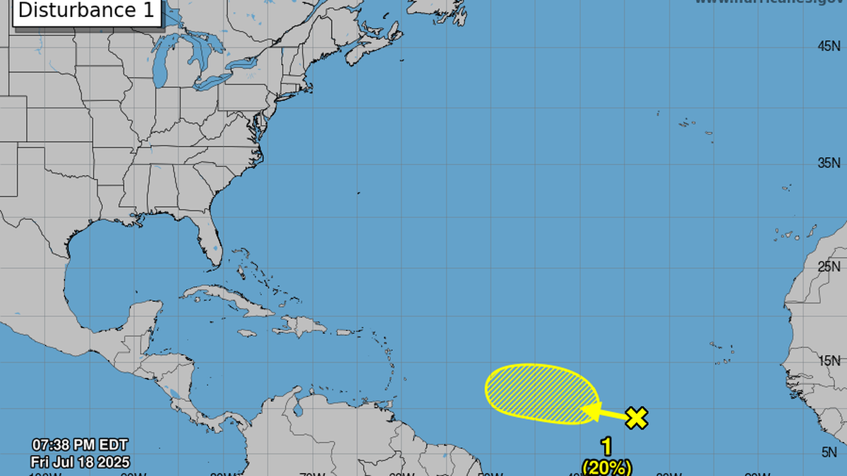 National Hurricane Center forecasters are watching a tropical wave over the central Atlantic Ocean for possible formation, the agency said Saturday, July 19, 2025.
