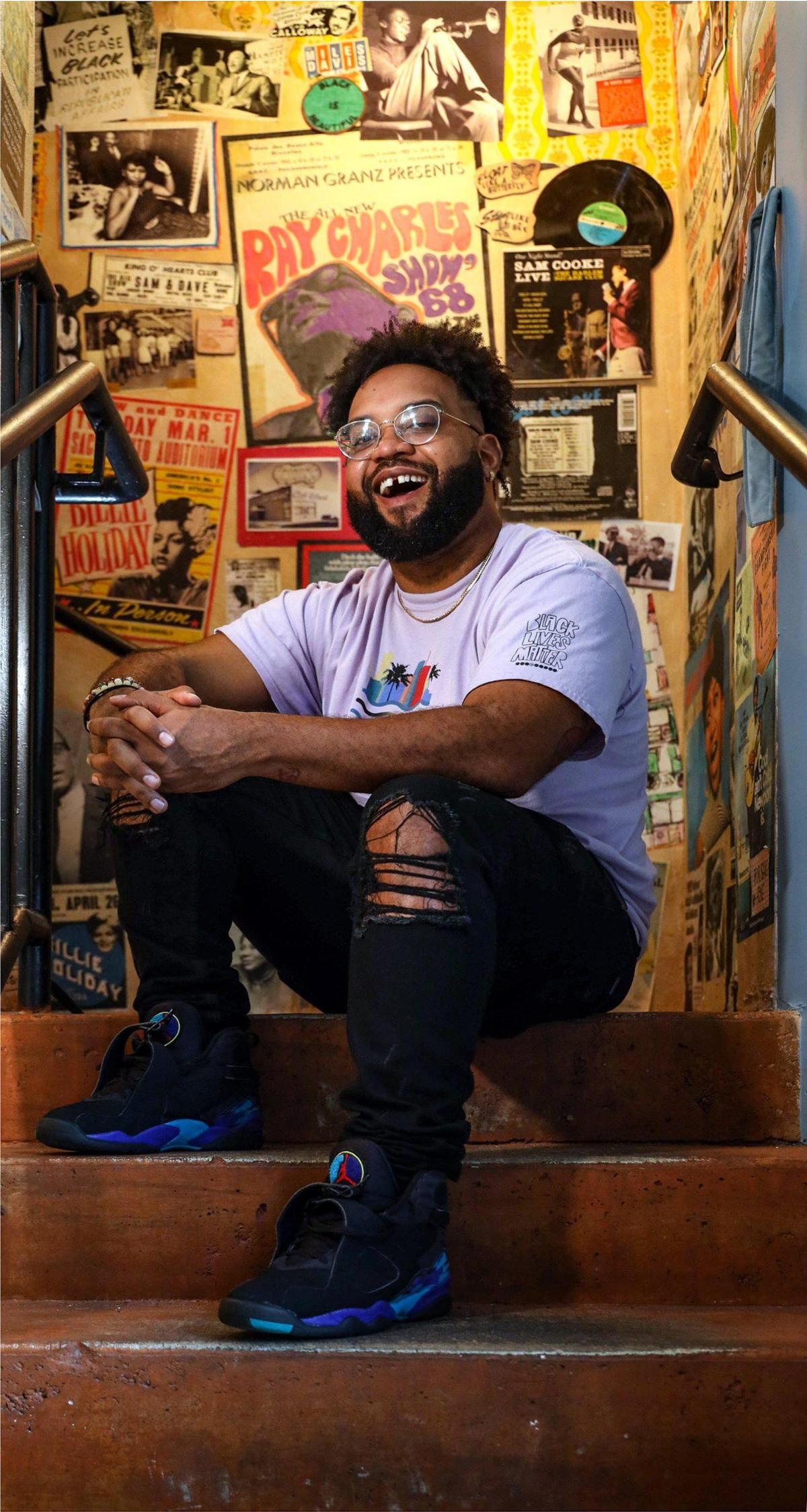 Everton Allen, owner of 3o5 Brand, wears his apparel inside Red Rooster in Miami’s historic Overtown neighborhood on Thursday, August 12, 2021.