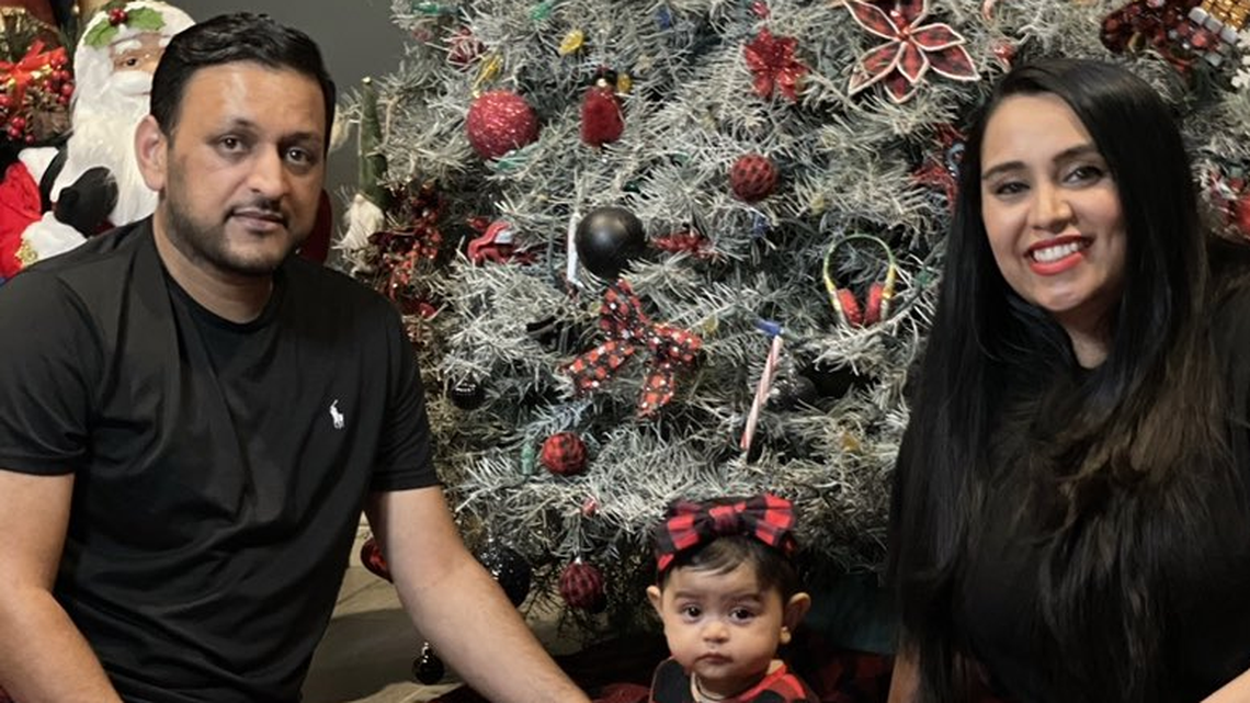 Vishal and Bhavna Patel and their 1-year-old daughter, Aishani
