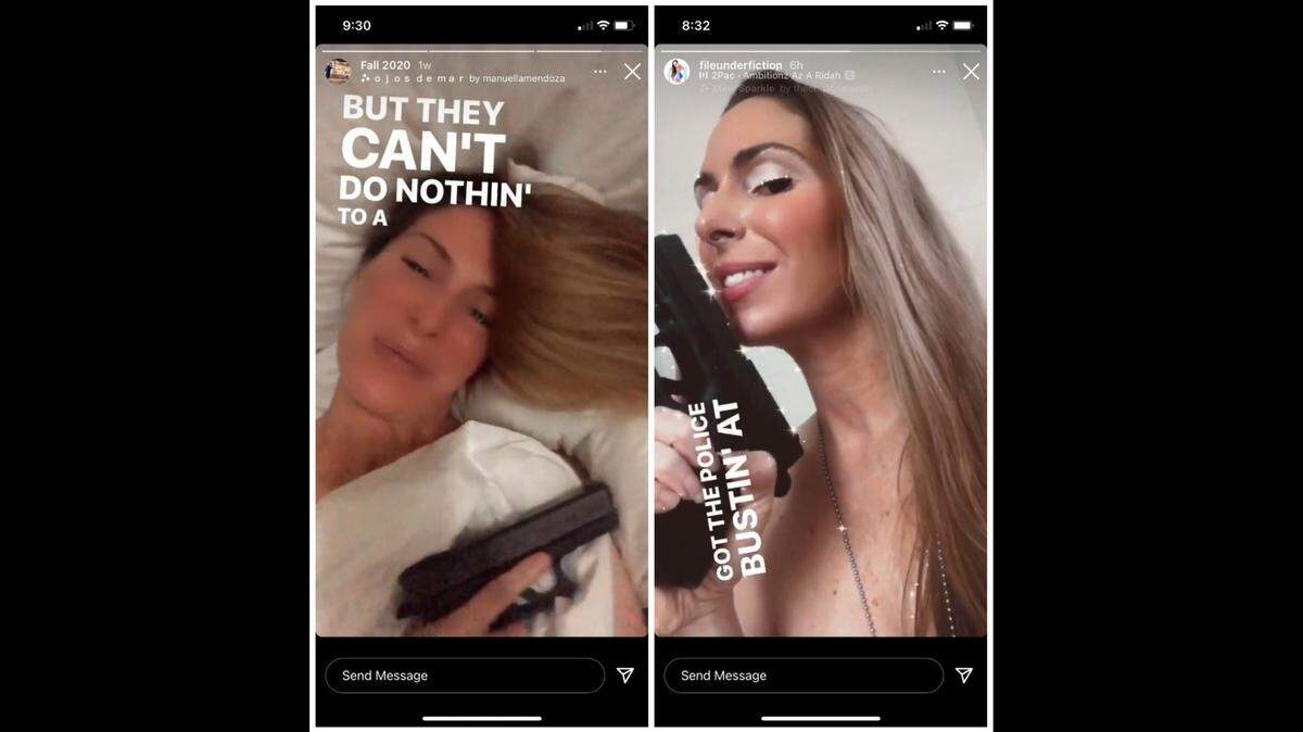 Capturas de pantalla de Stephanie Voikin, de 40 años, posando con un arma de fuego en los meses previos a que fuera abatida por la policía durante un desalojo en un apartamento de Brickell en abril de 2021. Disparó una vez contra un agente de policía.