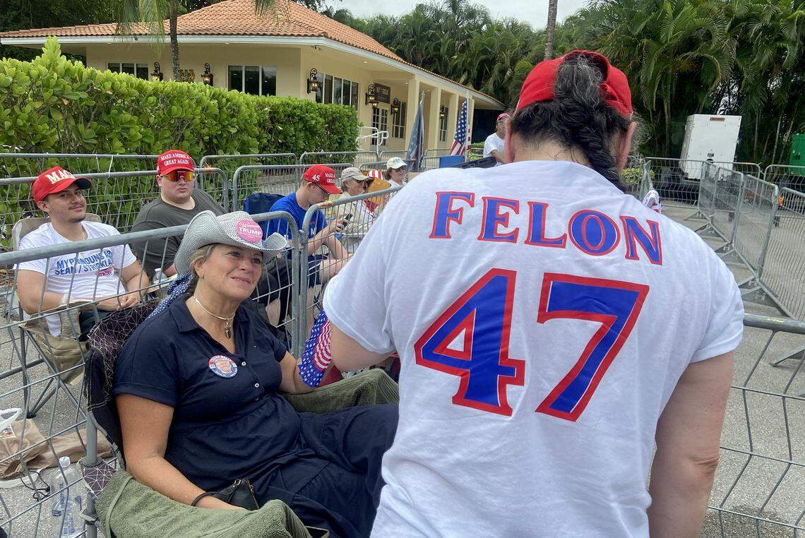 Former President Donald Trump supporters, lined up early morning for his late night appearance at the Trump National Doral Miami, in Doral on Tuesday, July 09, 2024.