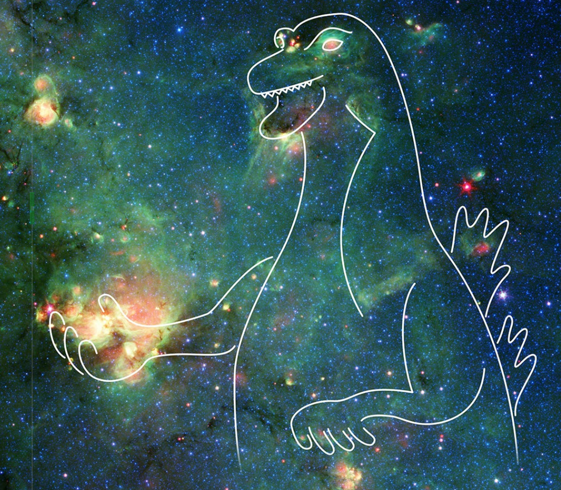 Here’s what the nebula looks like with the dots connected. See Godzilla?
