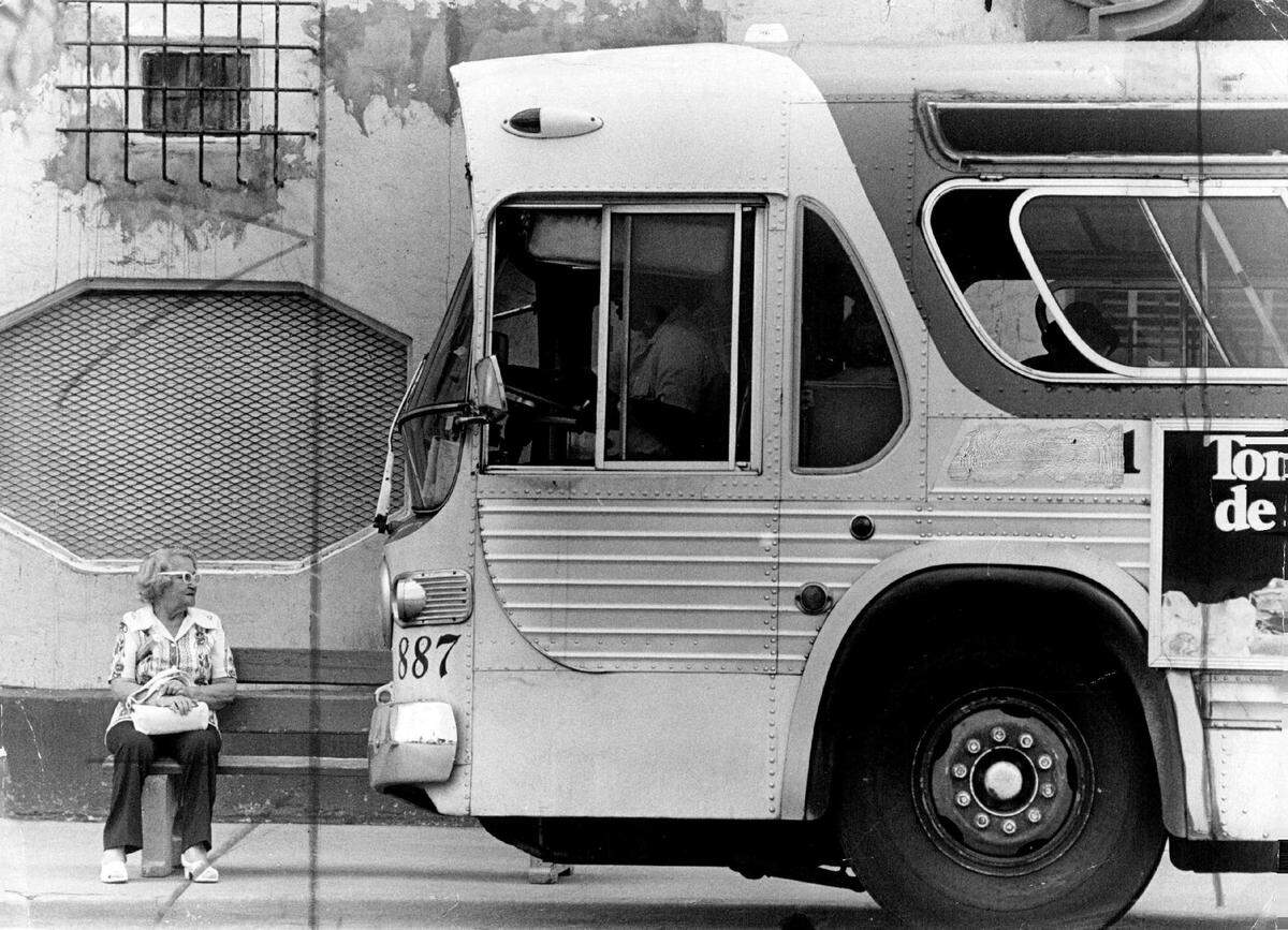 A bus stop on Washington Avenue in Miami Beach in 1980.