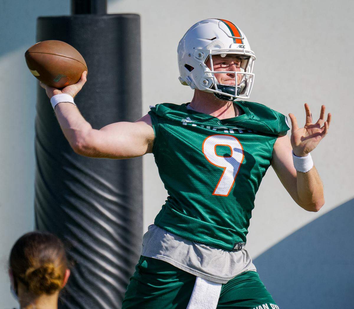 Miami Hurricanes quarterback Tyler Van Dyke is shown on March 15, 2021, during spring practice.