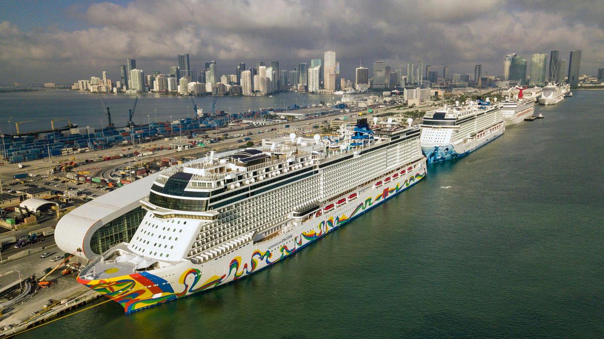 The Norwegian Encore cruise ship at the Port of Miami on Thursday, March 26, 2020.