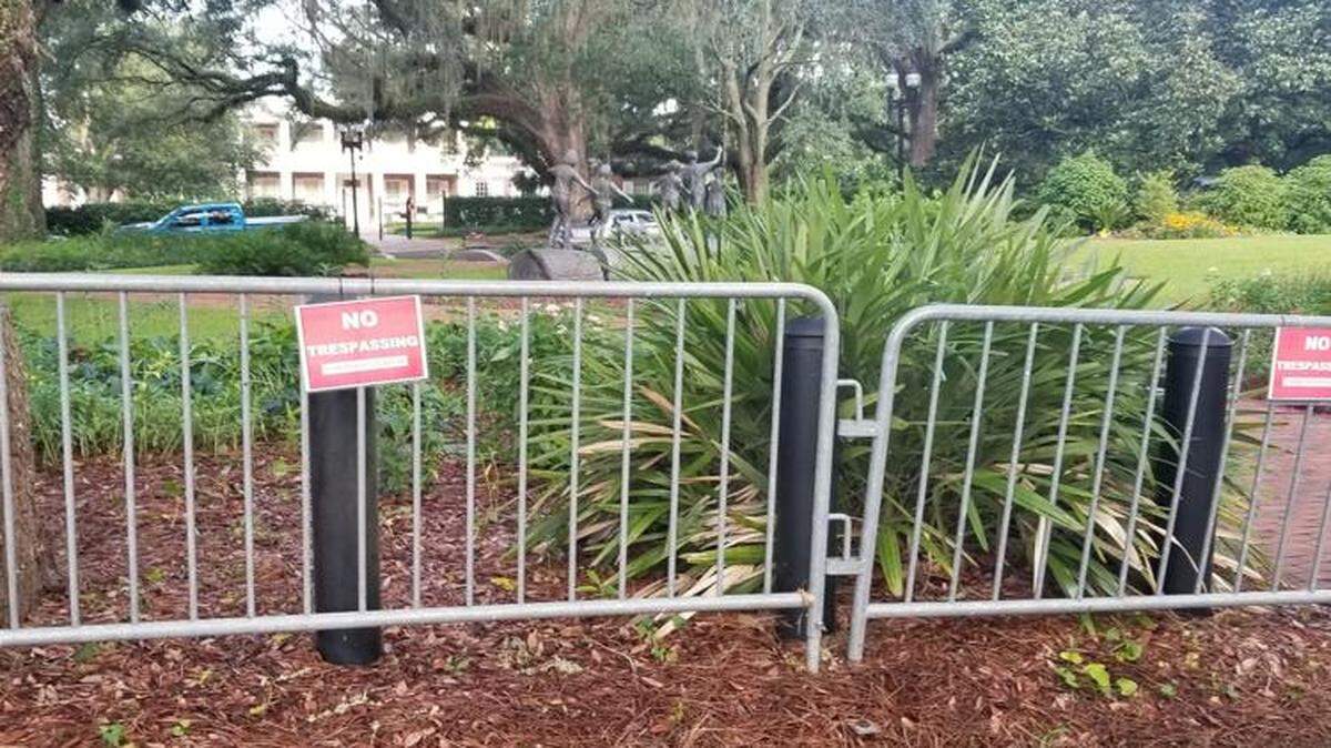 Security barricades surround the governor’s mansion in Tallahassee.