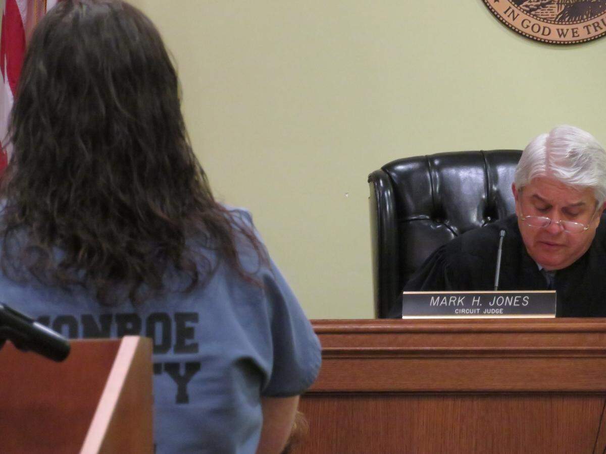 Monroe County Circuit Judge Mark Jones sentences Lacy Marie Morris on Friday, April 12, 2019.