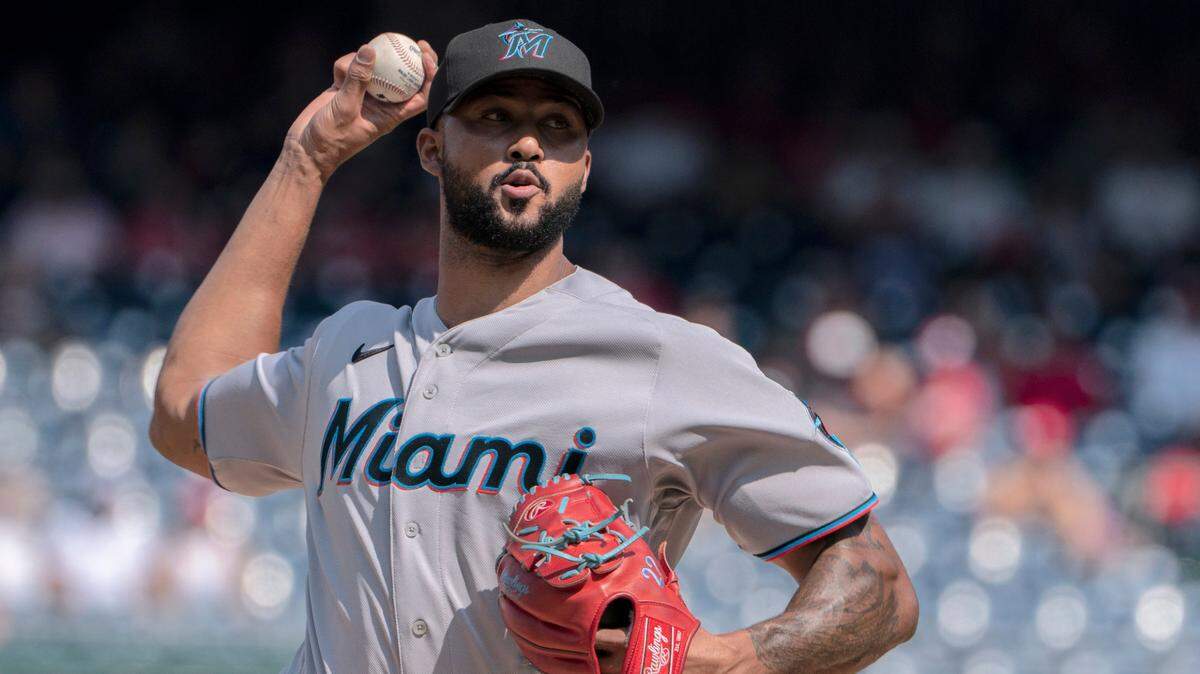 Miami Marlins starting pitcher Sandy Alcantara throws a pitch during the first inning of a baseball game against the Washington Nationals in Washington, Sunday, Sept. 18, 2022. (AP Photo/Manuel Balce Ceneta)