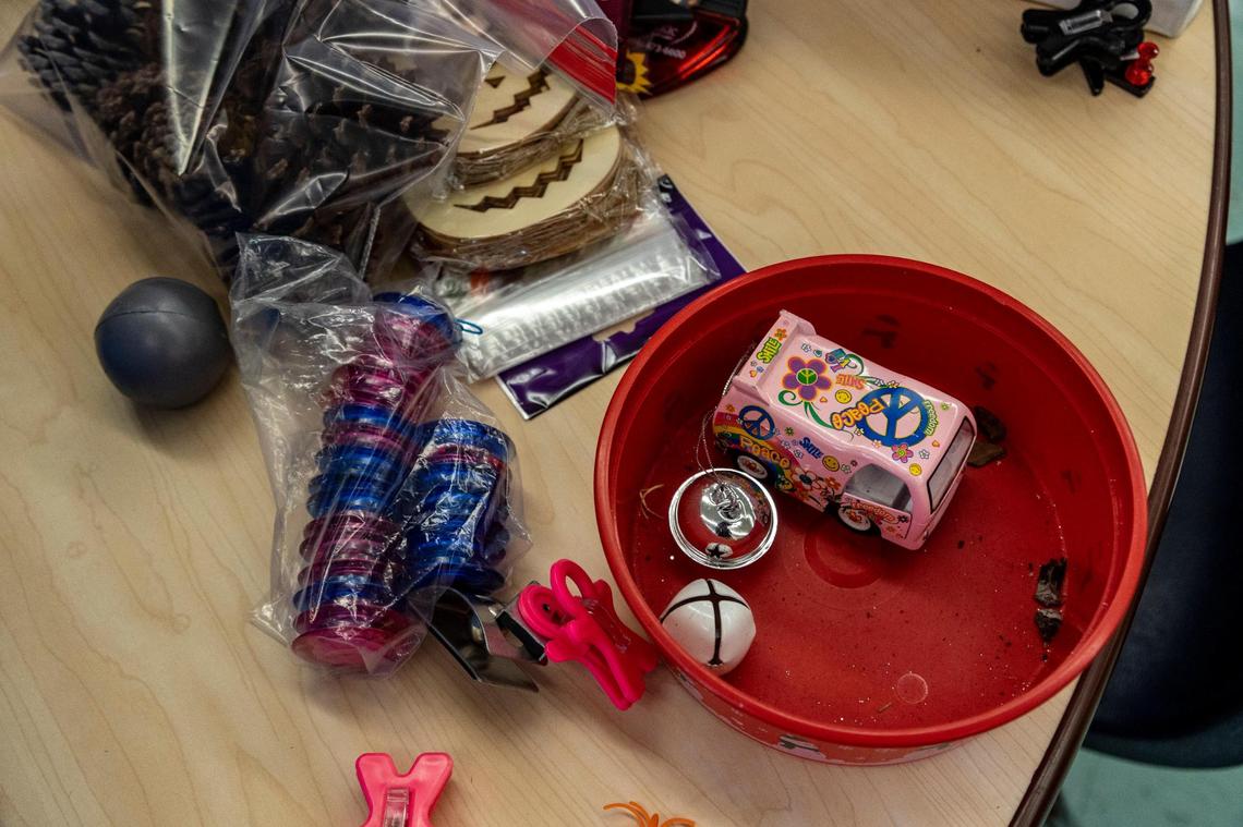 Pembroke Pines, Florida, August 8, 2022- Small toys and decorations in Dr. Denise Soufrine’s kindergarten classroom as she decorates for the upcoming school year at Pembroke Pines Elementary. The first day of classes is Tuesday.