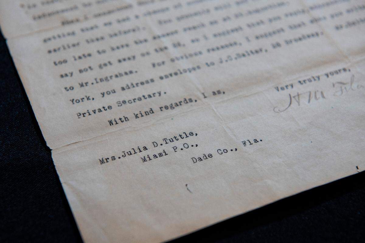 A letter from the 1890s from Henry Flagler to Julia Tuttle, as part of their correspondence for Flagler to extend his railway to Miami, is in HistoryMiami Museum’s archival collection.
