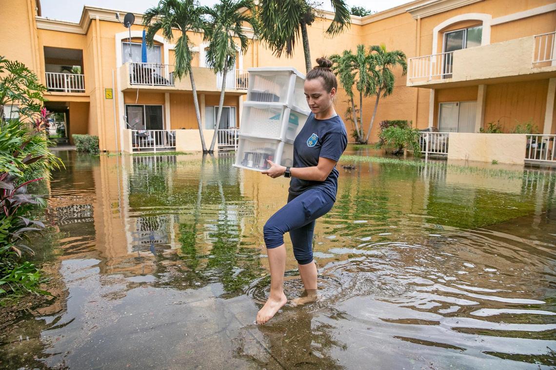 Evgeniya Ignatushchenko carries her belongings from her apartment at 17900 NW 68th Ave. in Hialeah on Nov. 10, 2020.