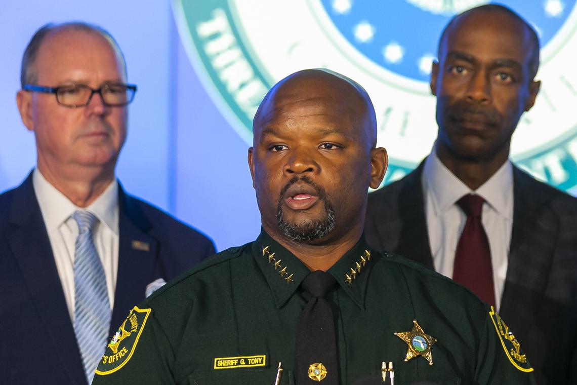 Broward Sheriff Gregory Tony speaks during a press conference at the Broward Sheriff’s Office Real Time Crime Center in Fort Lauderdale on Tuesday, August 13, 2019. Officials said the newly expanded center will provide real-time monitoring and analysis of important investigative information during a critical incident.