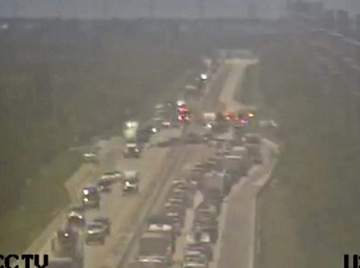 A Florida Department of Transportation camera on the 18 Mile Stretch of U.S. 1 shows emergency vehicles and traffic backed up on the southbound lanes due to a car crash with injuries Friday, June 30, 2023.