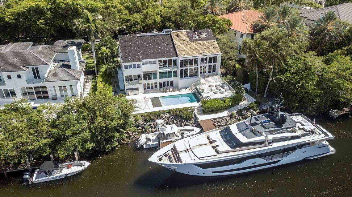 The home of developer Sergio Pino in the Cocoplum section of Coral Gables, Florida, on Tuesday, July 16, 2024. Pino fatally shot himself in his home that Tuesday morning as FBI agents were about to swarm his house.
