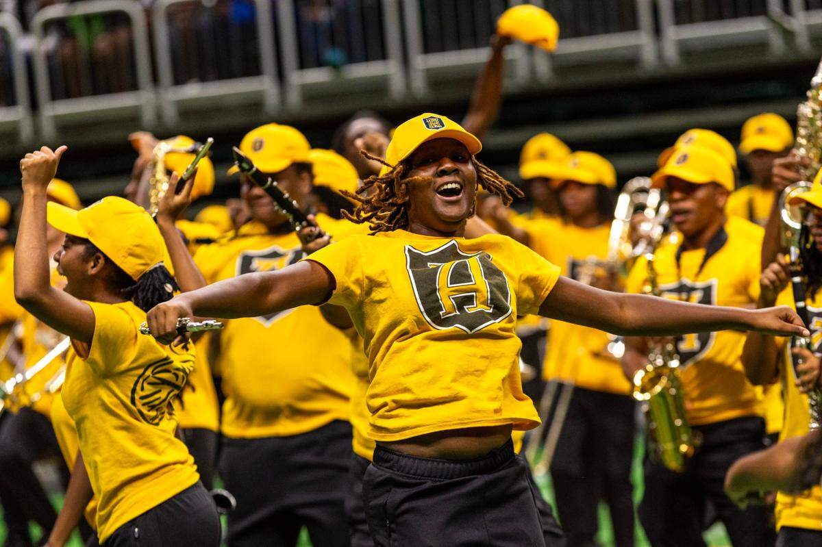 Alabama State University’s marching band performs during the Orange Blossom Classic Battle of the Bands at University of Miami’s Watsco Center on Saturday, August 31, 2024, in Coral Gables, Fla. 