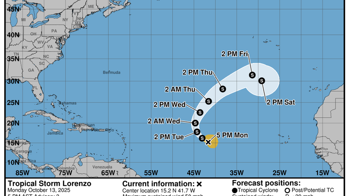 Tropical Storm Lorenzo forms in the Atlantic. It’s likely to steer clear of land