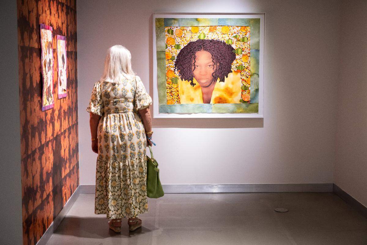 “Enveloped by the Sun #9 (Destiny)” by artist Mark Fleuridor on display at “Sunshine,” an exhibition at YoungArts’ gallery in Miami.