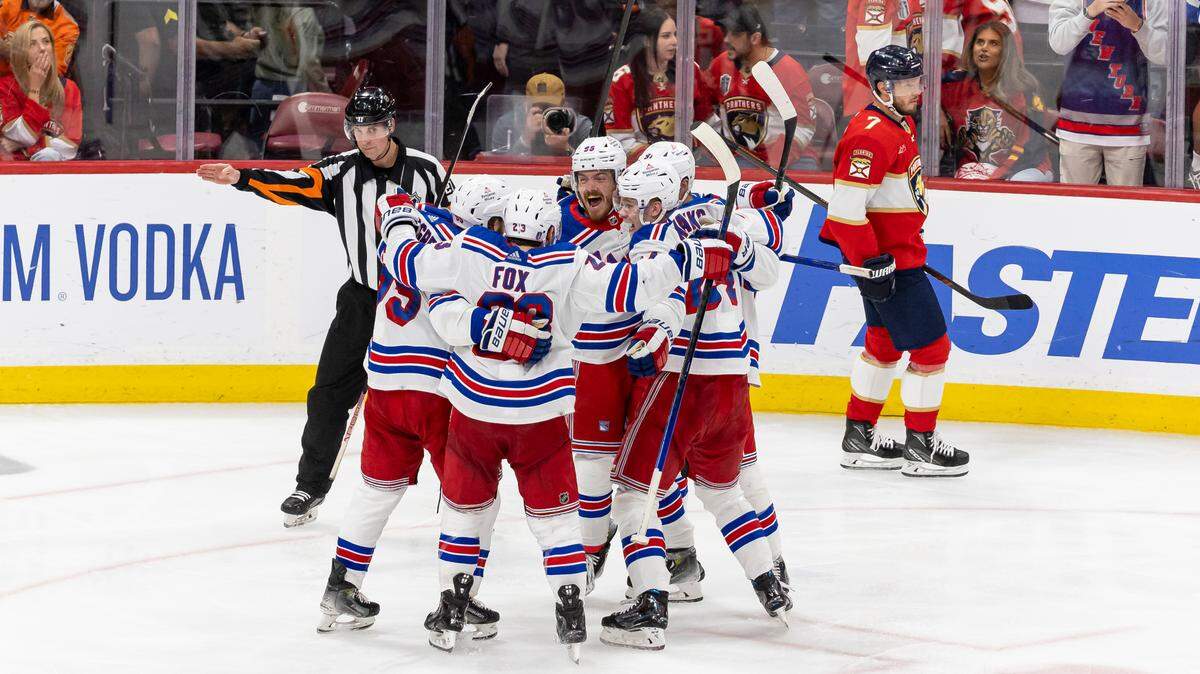 Florida Panthers defenseman Dmitry Kulikov (7) looks on after New York Rangers center Alex Wennberg (91) scored the game-winning goal in the overtime period of Game 3 during the Eastern Conference finals of the NHL hockey Stanley Cup playoffs at the Amerant Bank Arena on Sunday, May 26, 2024, in Sunrise, Fla.