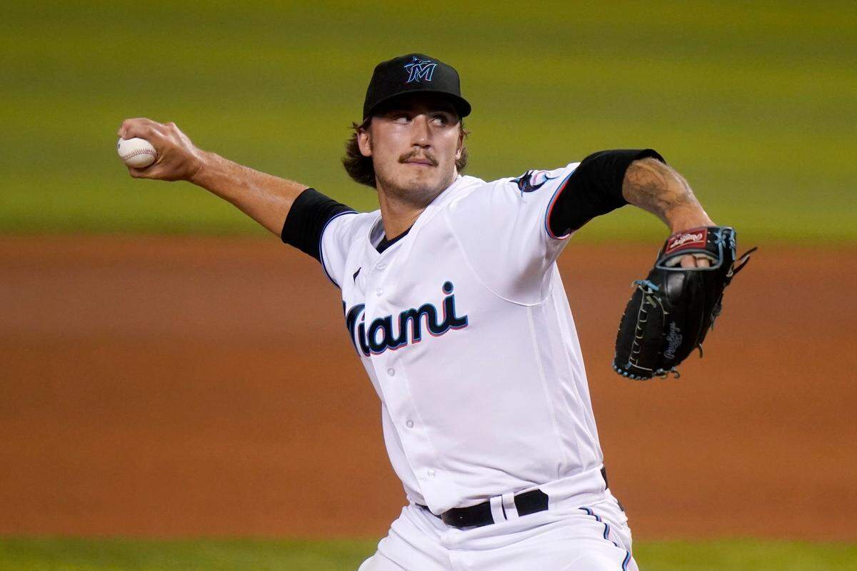 Miami Marlins relief pitcher Jordan Holloway throws during the third inning of a baseball game against the Arizona Diamondbacks, Wednesday, May 5, 2021, in Miami.
