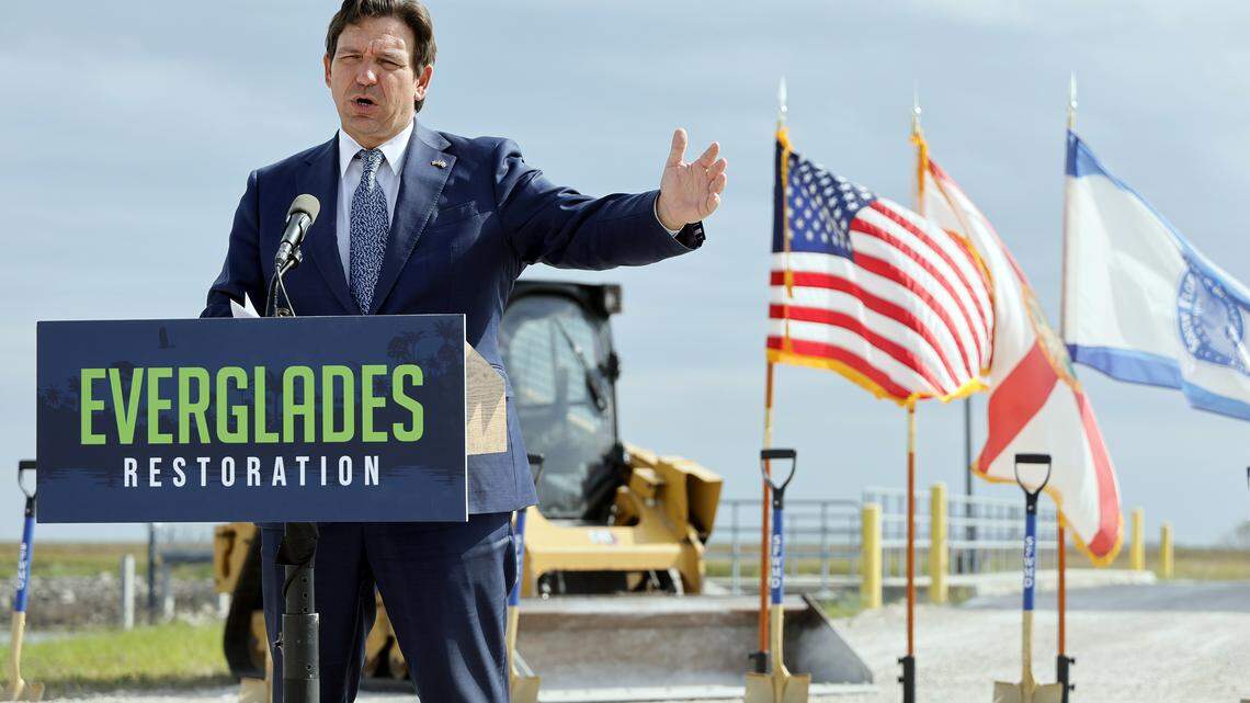 Florida Gov Ron DeSantis speaks during a news conference in South Bay on  Nov. 6, 2025 (Amy Beth Bennett / South Florida Sun Sentinel)