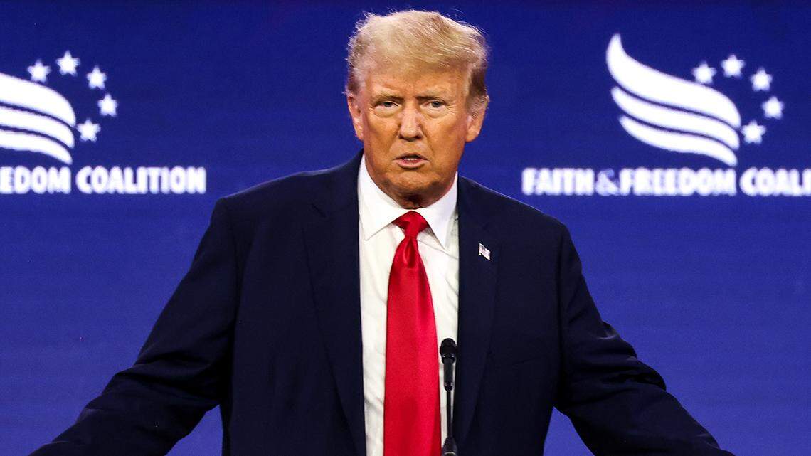 Former US President Donald J. Trump speaks at the Faith & Freedom Coalition’s Road to Majority Policy Conference in at the Washington Hilton Hotel in Washington, DC on Saturday, June 24, 2023.