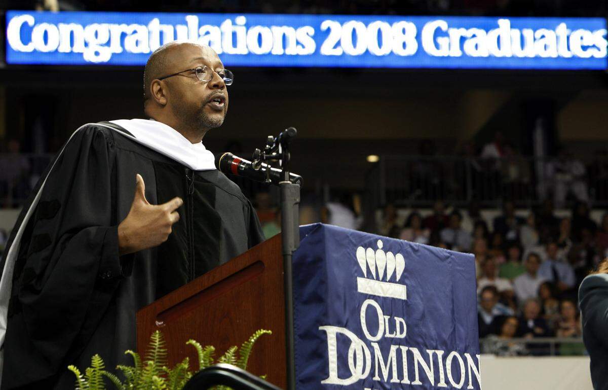Leonard Pitts speaks to the graduates at Old Dominion University in Norfolk, Virginia. Maryland authorities are investigating an apparent “swatting” incident in which a caller made a hoax report that the Pulitzer Prize-winning columnist may have committed a crime at his home.