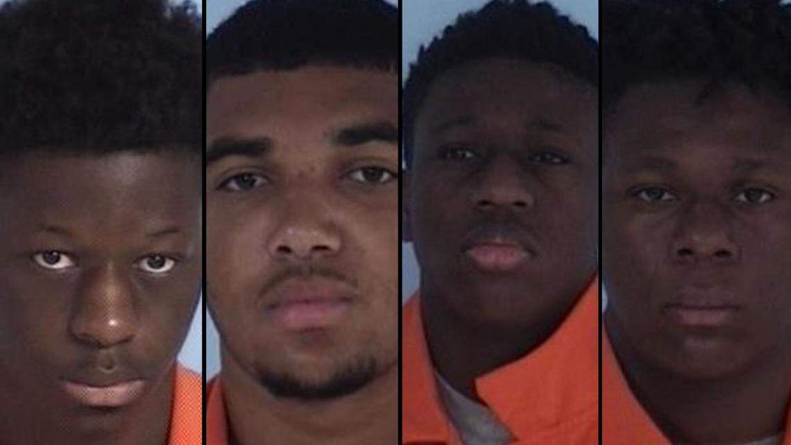 Four juveniles from the Walton Academy for Growth and Change in Florida’s DeFuniak Springs were arrested and charged on July 6, 2018, with lewd and lascivious battery to a victim 12 to 16 years old and false imprisonment. An employee at the facility, Antoine Davis, was arrested on July 12, charged in the assault. Pictured, from left: Berkley Bell, 17; Brian Burton, 17; DeQuan Myers, 17; and Walter Harvey, 16.