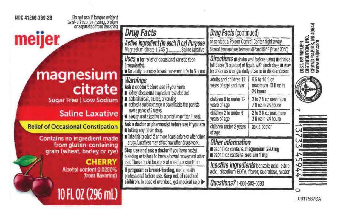 A deconstructed box of Meijer Magnesium Citrate laxative, cherry flavor