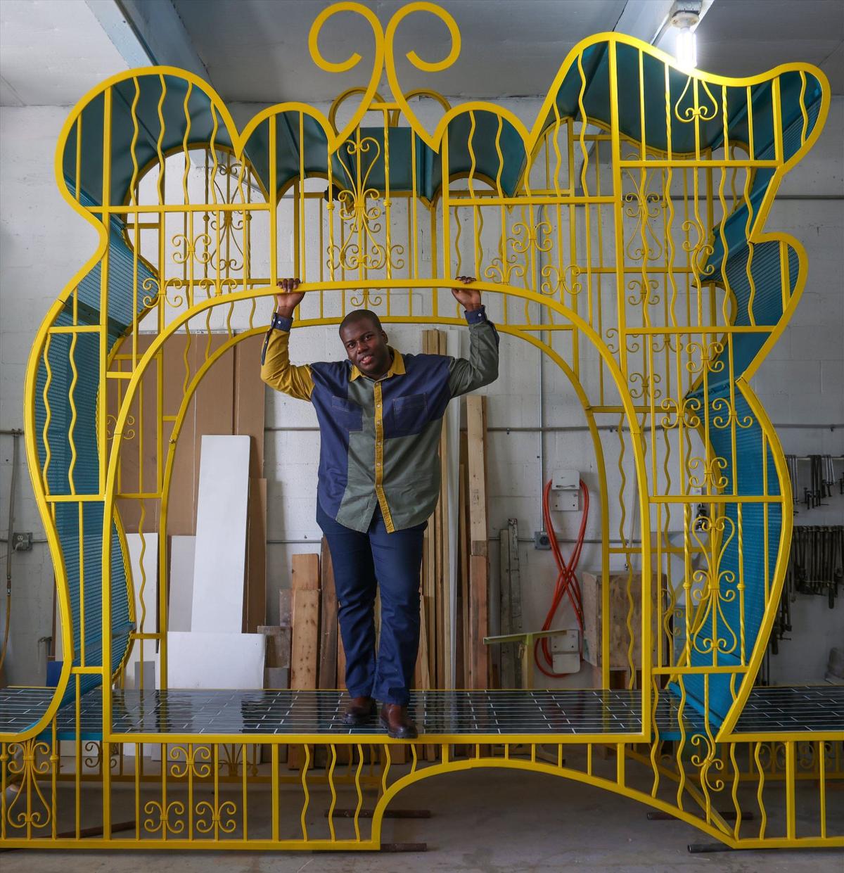 Artist Cornelius Tulloch at his project “Porch Passages: Liberty” that was at Locust Projects earlier this year.