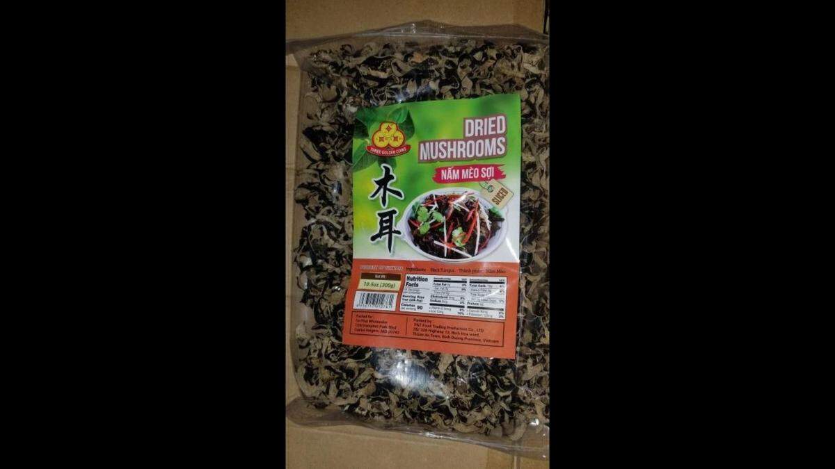 Three Golden Coins Dried Mushrooms Nam Meo Soi in 2.5-ounce and 10.5-ounce packs were recalled.