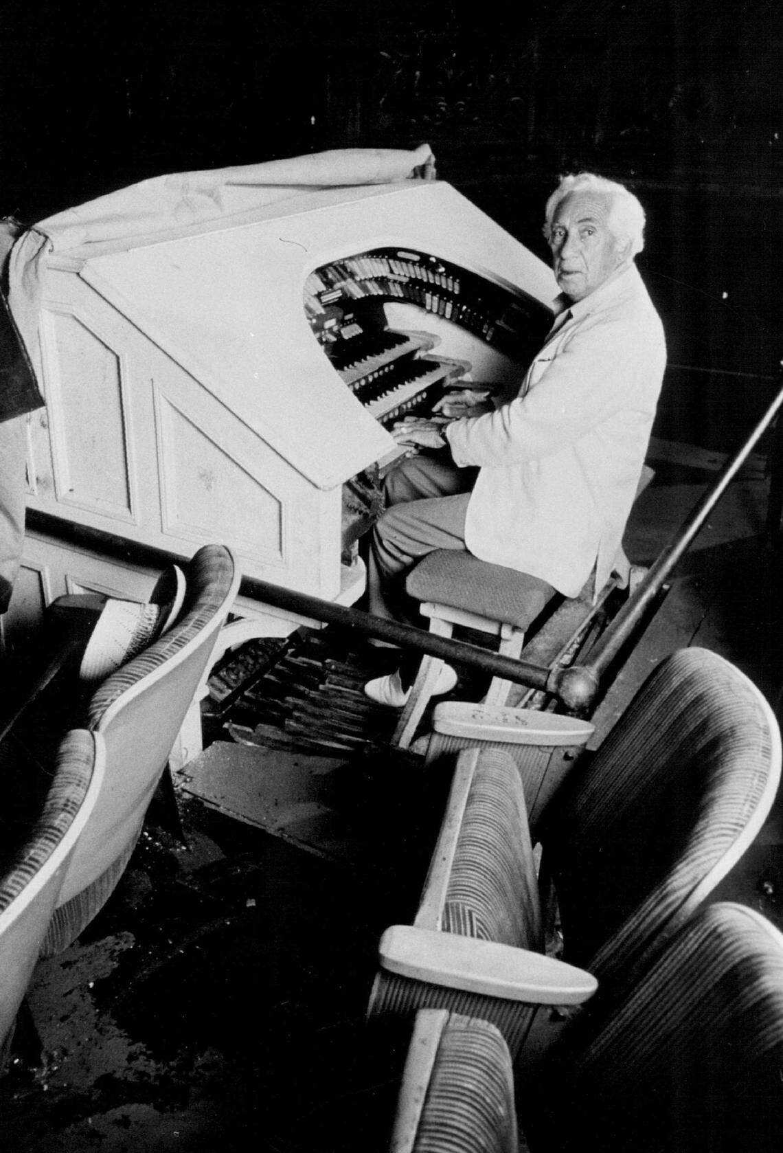 Harry Gabriel at the organ inside Miami’s historic Olympia Theater.