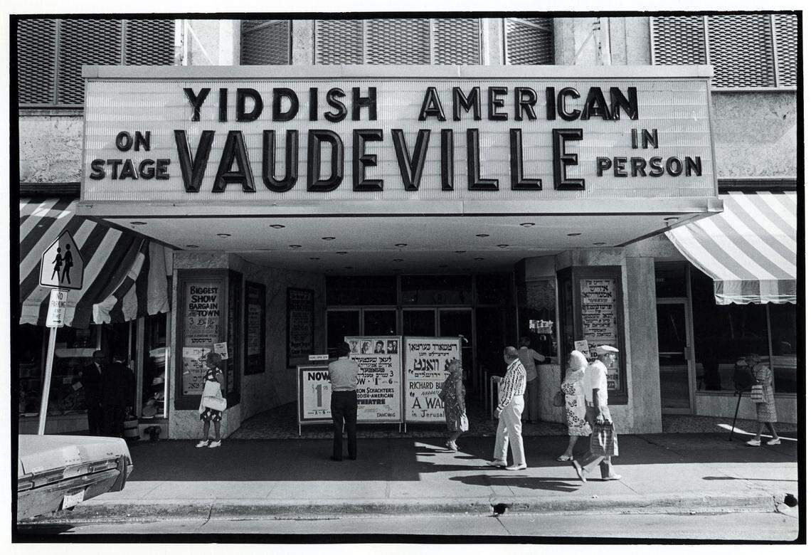 The -Cinema Theatre at 1235 Washington Ave. in 1977, at the time the leading Yiddish theater in Miami Beach and later to become the club Mansion.