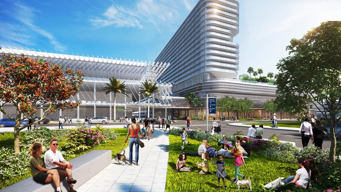 The proposed Miami Beach Convention Center hotel, which voters will be asked to approve on the Nov. 6 ballot.  Turnberry’s Jackie Soffer is one of the developers of the proposed project, and a mysterious group is funding mailers against it.