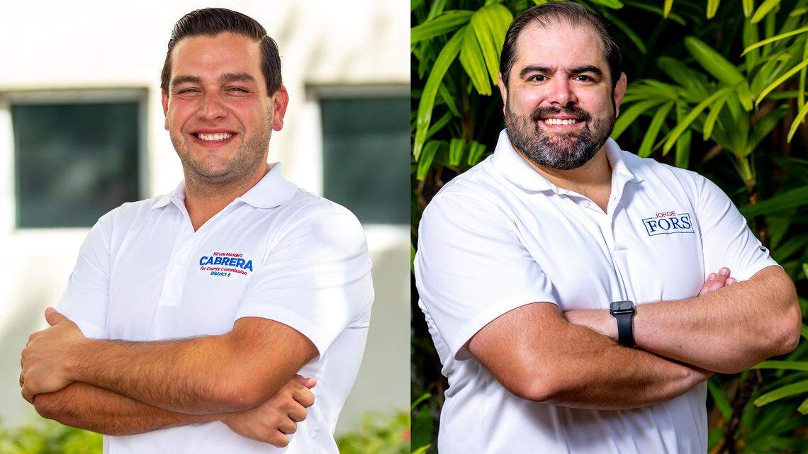 Kevin Marino Cabrera, left, and Jorge Fors Jr. were the two candidates in the runoff election for the District 6 seat on the Miami-Dade County Commission being vacated by term-limited Rebeca Sosa. Photos by Danny Varela.