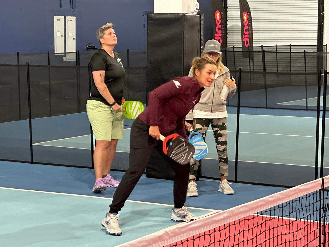 Catherine Parenteau, ranked No. 4 in singles and No. 1 in doubles in pickleball, hosts a clinic at the Dinko Pickleball Complex in Miami.