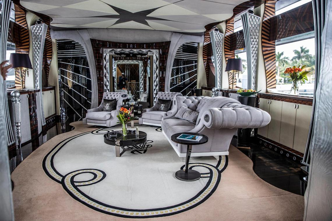 Interior view of The Thunder, a 163-foot superyacht, docked Feb. 17, 2022, at Island Gardens Marina during the Miami International Boat Show.