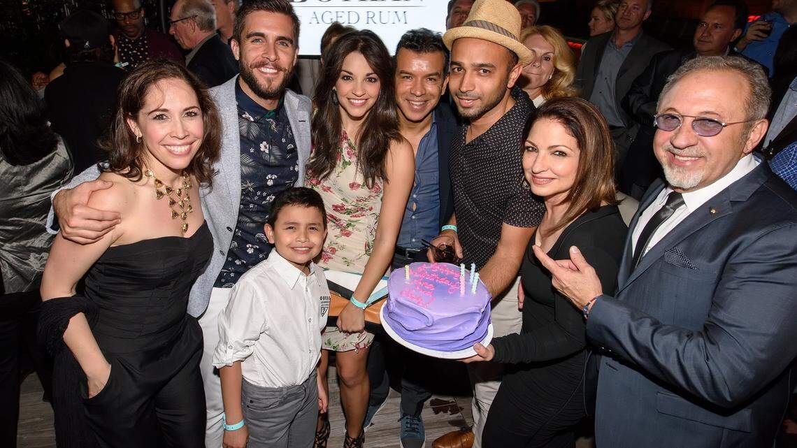 Andrea Burns, Josh Segarra, Ana Villafane, Gloria Estefan, Emilio Estefan and “On Your Feet!” cast members attend as Botran Rum celebrates the Chicago premiere of the biomusical at The Godfrey Hotel on June 3, 2015.