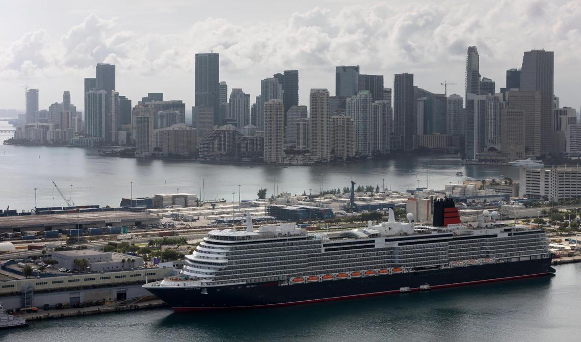 A view of Cunard’s Queen Anne while it is docked at PortMiami on Tuesday, Jan. 21, 2025, in Miami, Fla.