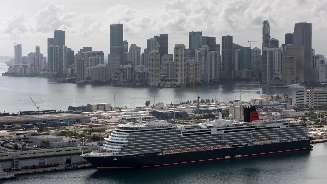 A view of Cunard’s Queen Anne while it is docked at PortMiami on Tuesday, Jan. 21, 2025, in Miami, Fla.