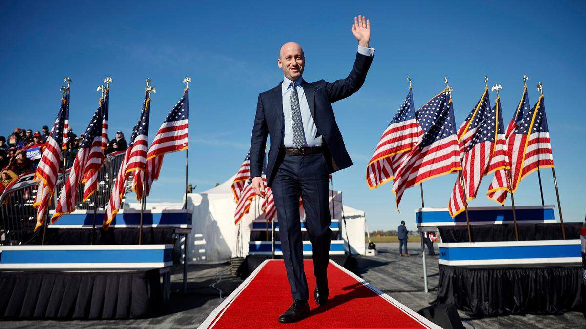 Former Senior White House Advisor Stephen Miller arrives for a campaign rally for Republican presidential nominee, former U.S. President Donald Trump at Lancaster Airport on Nov. 3, 2024, in Lititz, Pennsylvania. President-elect Trump plans to name Miller White House deputy chief of staff for policy. (Chip Somodevilla/Getty Images/TNS)