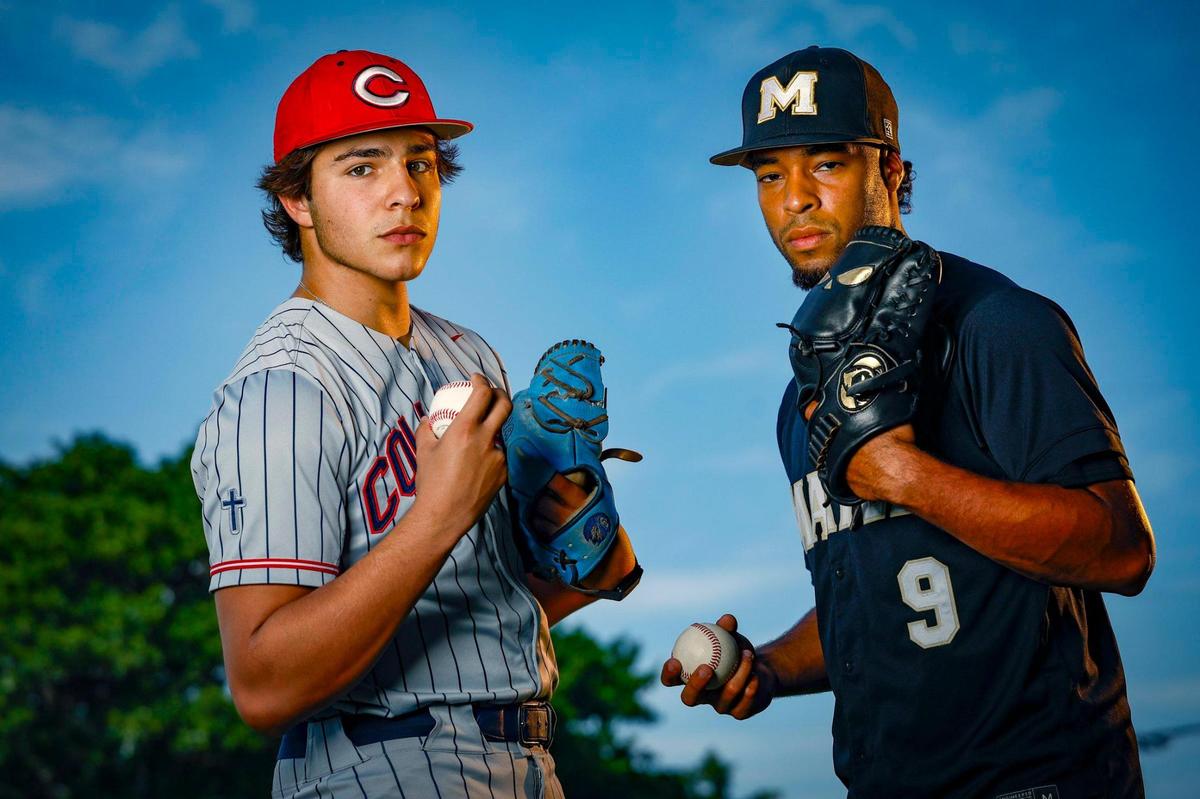 Columbus’ Mathew Rios (left) and Mater Academy’s Alfrin Rosario (right) are the Miami Herald’s Miami-Dade County Pitchers of the Year for 7A-5A.