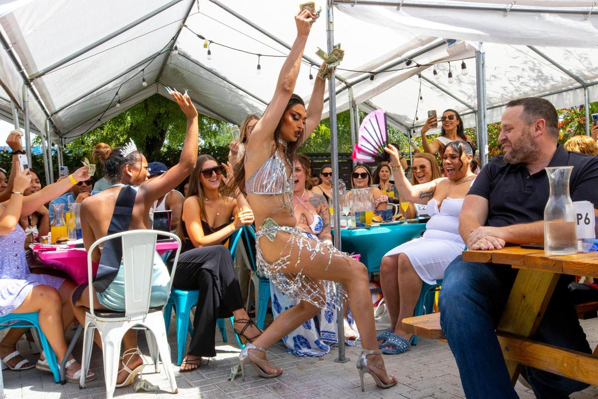 Drag Queen Kat Wilderness performs for guests during a Drag Brunch at R House Wynwood in Miami, Florida, on Saturday, April 9, 2022.
