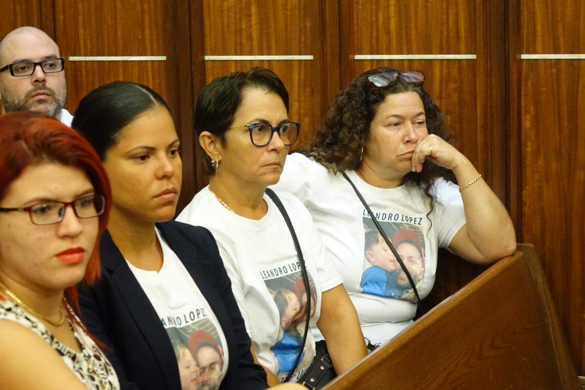 Relatives of Leandro Lopez, who was fatally shot in March 2019, appeared in Miami-Dade Circuit Court on April 23, 2019. David Paneque, 29, is charged with his murder.