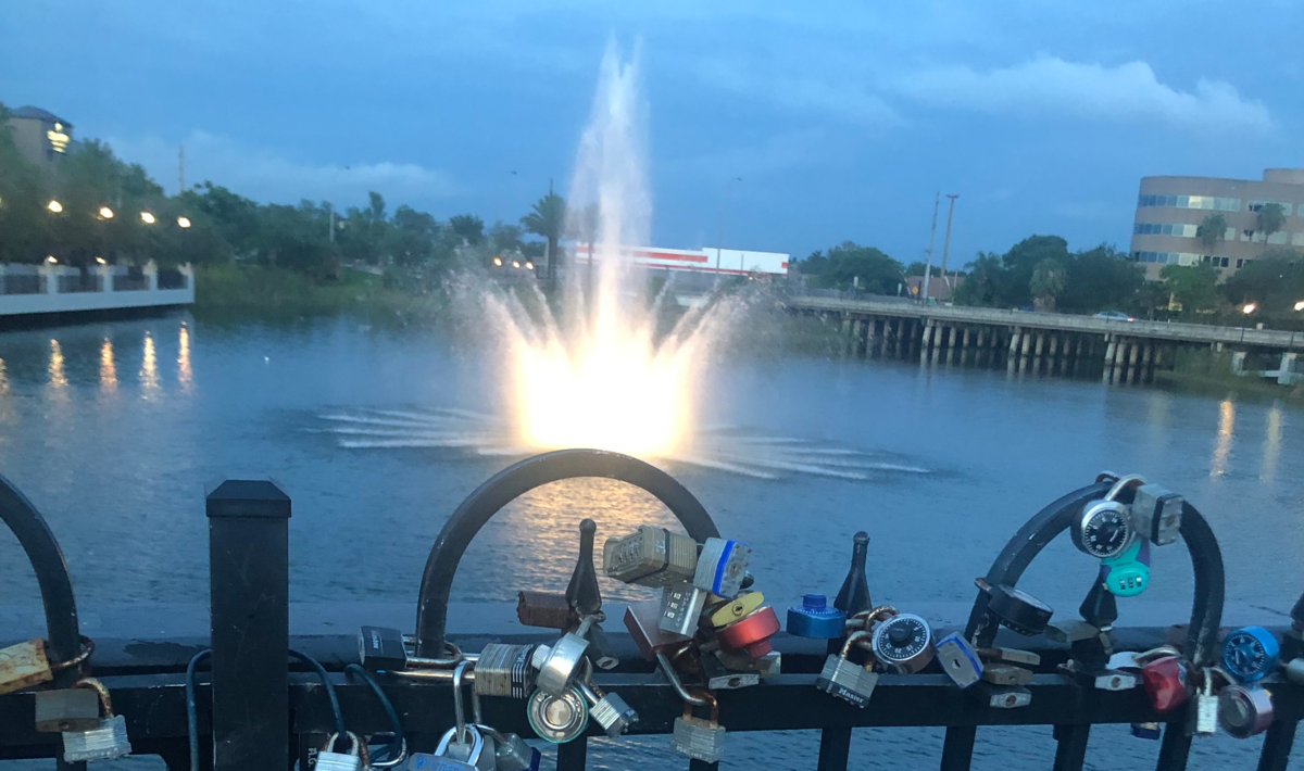 Bask in the majesty of this water spout after you lock in your love for eternity on Town & Country’s bridge.