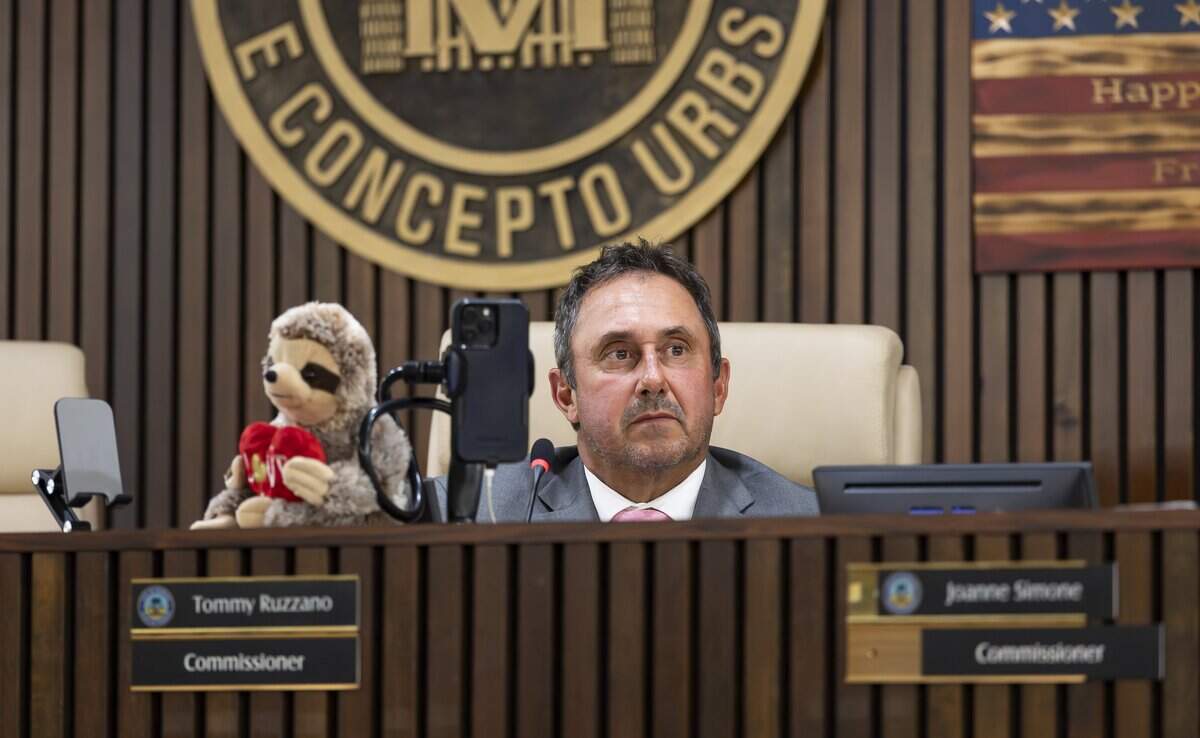 Commissioner Tommy Ruzzano listens to public comment during a commission meeting on Wednesday, June 3, 2026, in Margate, Fla. Protestors gathered at City Hall in opposition to Larry Wallach's pending application to open a sloth encounter business in Margate.